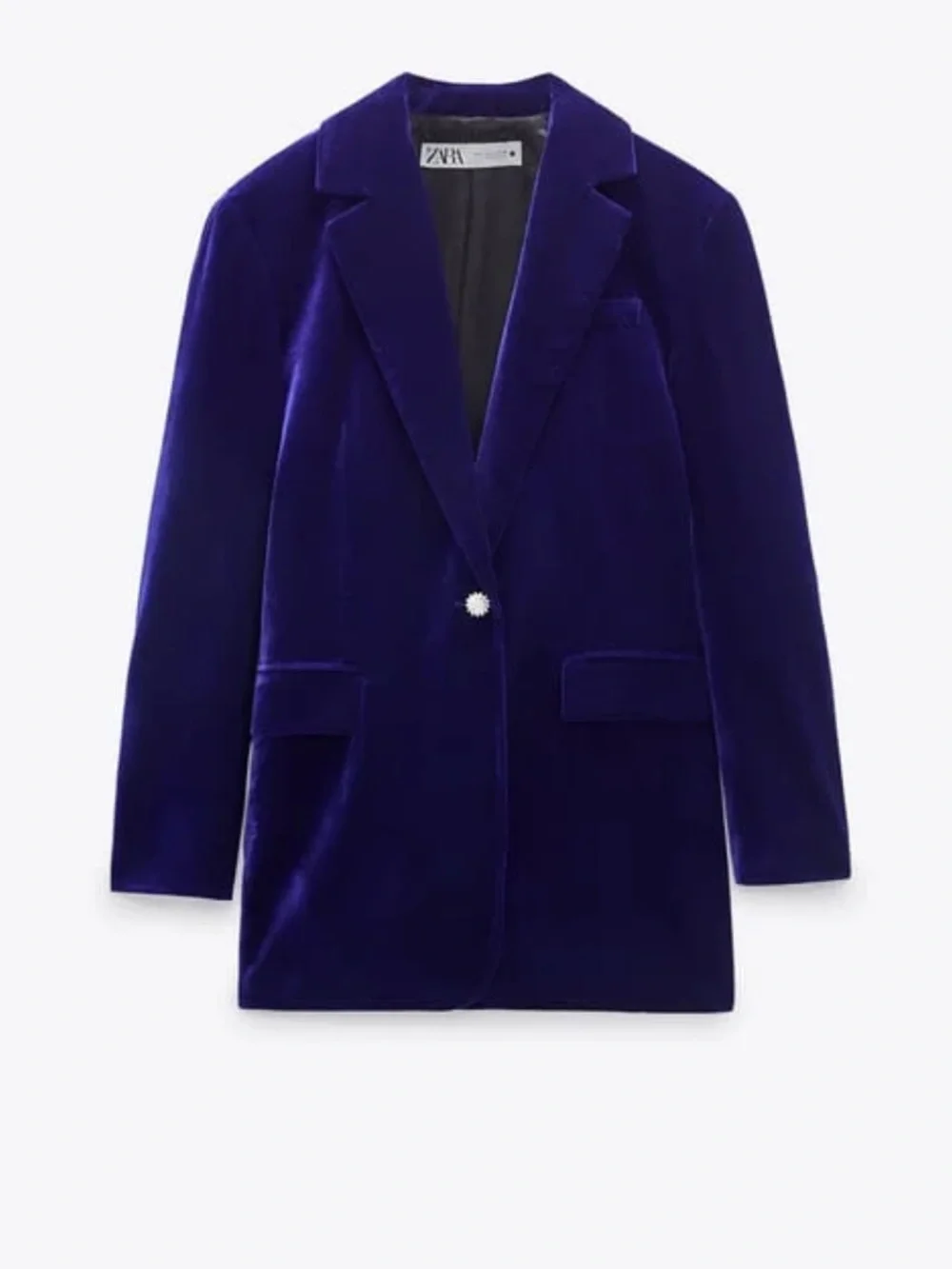 Zara Oversized Velvet Rhinestone Single-Button Blazer - Picture 2 of 4
